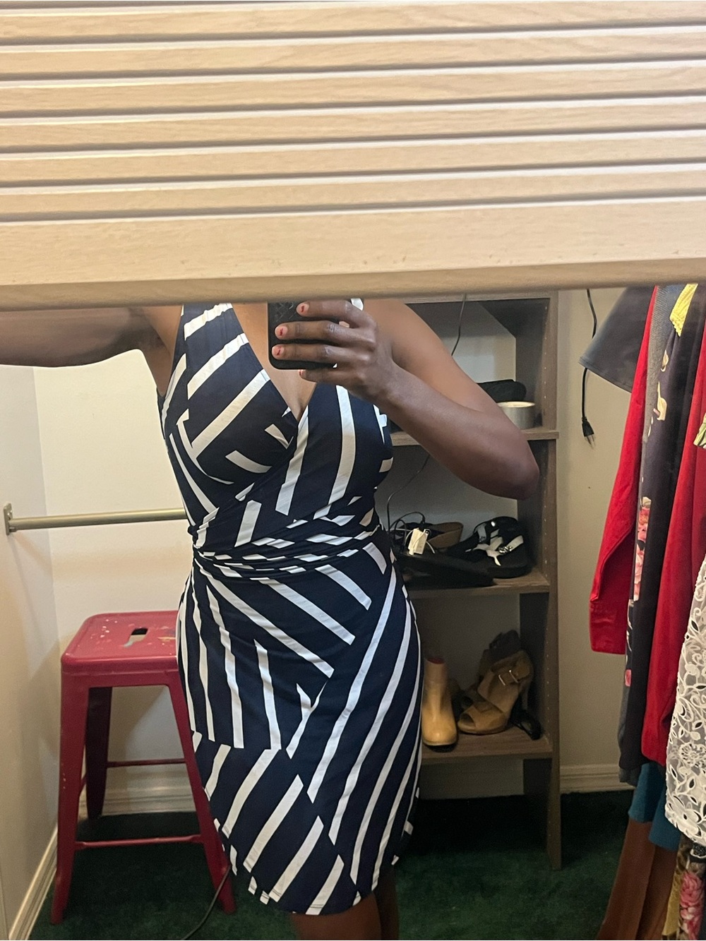 MCM Navy & White Striped Hourglass effect Wrap Dress